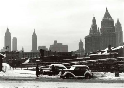 Cars in Snow - Canal Street & Bowery, 1948
