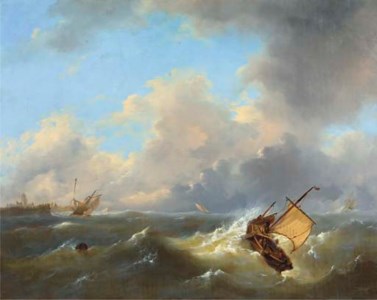 Shipping on a choppy sea by a coast