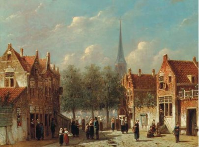 Townsfolk in a sunlit street