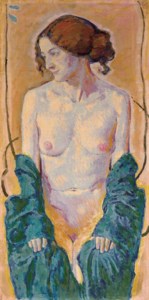 Weiblicher Akt mit blauem Schal
