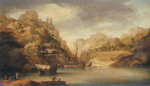 An estuary with loggers at a northern trading post