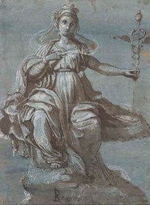An allegory of Rhetoric holding a caduceus