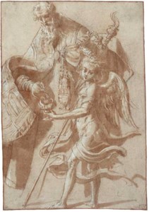 Saint Alexander filling a censer held by an angel
