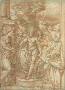Saint John the Baptist flanked by Saint Barbara and other Saints