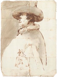 Caricature of Cardinal Crescenzi, half-length, in profile to the left ( recto ); A caricature of the same, full-length, wearing a long cloak ( verso )