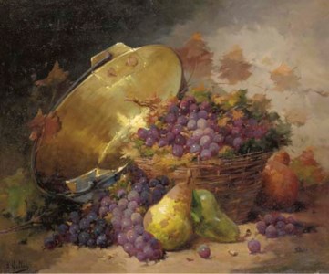 Still Life with grapes, pears, and brass pot