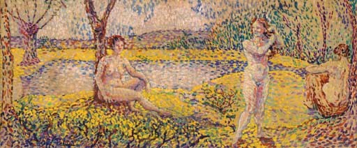 Paysage avec trois baigneuses