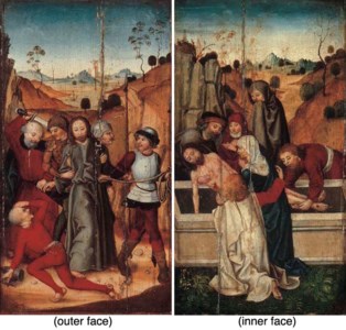 Wing of an altarpiece: The Arrest of Christ (outer face); and The Entombment (inner face)