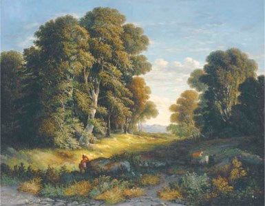 A traveller in a French pastoral landscape