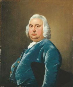 Portrait of John Heath of Derby (d.1815), half-length, in a blue coat with a tricorn hat under his left arm
