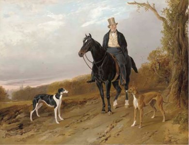 Charles, 2nd Earl of Talbot, on a dark bay hunter, with his greyhounds Top and Tabinet