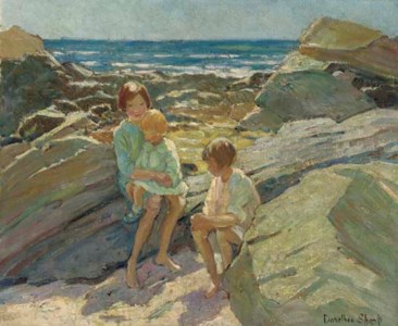 Children on the rocky shore