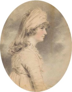 Portrait of Miss Ellis, half-length, in a white dress and headscarf