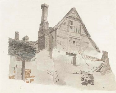 Study of a timber-framed gabled farmhouse