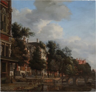 Jan Van Der Heyden, An imaginary view of a quiet canal in Amsterdam