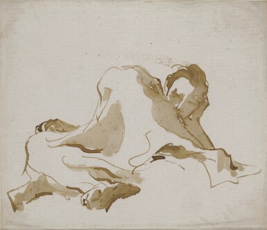 A reclining figure, seen from below