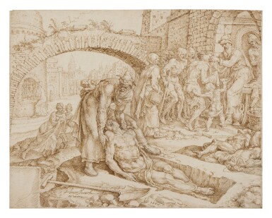 Tobit burying the dead, visiting prisoners and feeding the poor