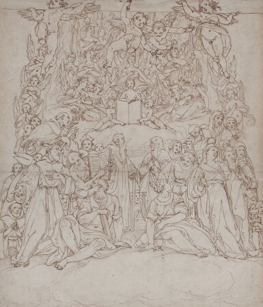 A section of the Cupola of the Cathedral of Santa Maria del Fiore, Florence, with Saints and Angels above, some holding the instruments of the Passion
