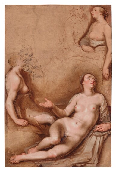 Cornelis Cornelisz. van Haarlem, Studies of a Reclining Woman and Two Seated Couples