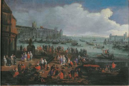 An Italianate harbour with elegant figures
