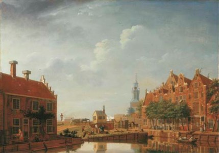 The Brouwersgracht and the Lijnbaansgracht, Amsterdam, with the rope maker 't Fortuin and the Bullebak sluice, the Haarlemmerpoort in the distance