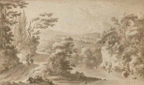 Travellers in an extensive landscape