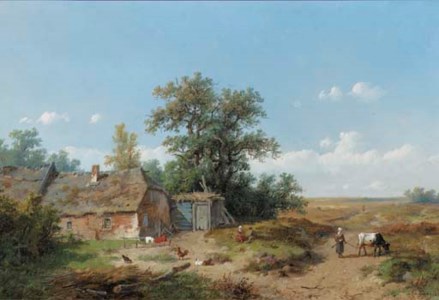 Figures by a farmhouse on the heath