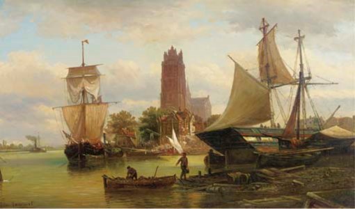 Moored sailing vessels at Dordrecht harbour