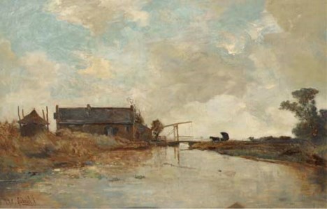 Tolbrug bij Kortenhoef: a carriage approaching a drawbridge