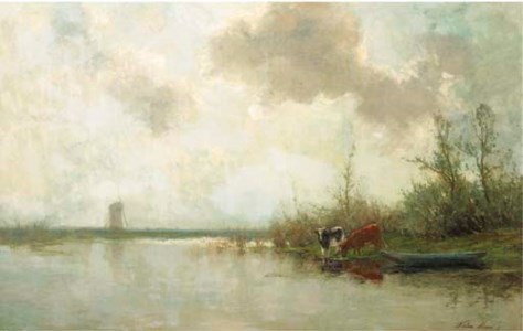 Cows on a riverbank
