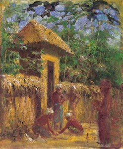 People in front of a house, Bali