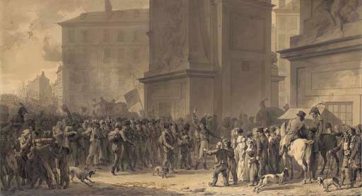Le départ des conscrits le 2 février 1807 devant la porte Saint-Denis à Paris