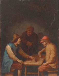 Peasants playing cards in an interior