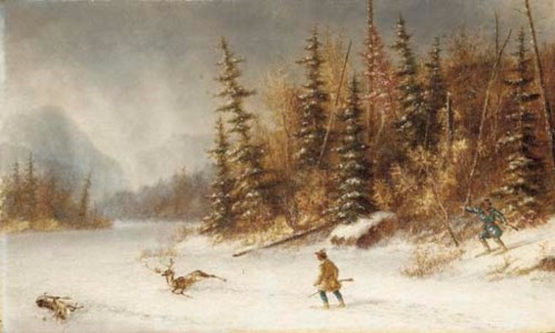Deer Hunters in a Winter Landscape