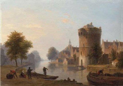 Figures by a Dutch canal
