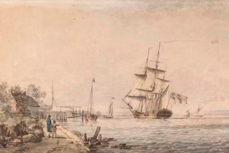 A packet ship in an estuary