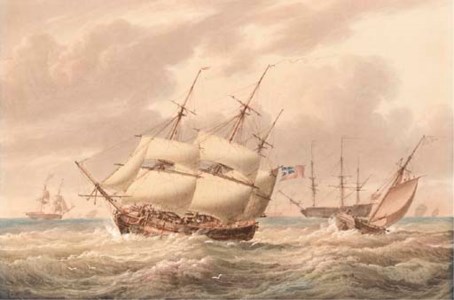 Making sail from the fleet anchorage at Spithead