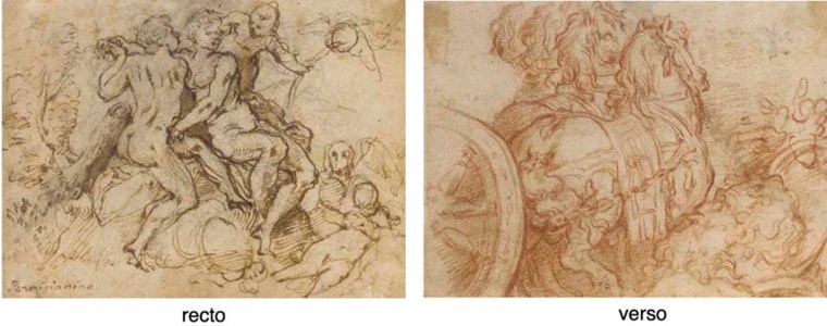 Diana and Endymion (?) in a landscape with putti and a dog ( recto ); Horses drawing a chariot, a bearded figure in the foreground ( verso )