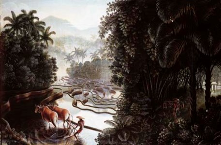 Sawahlandschaft mit Gunung Agung (View across the sawahs to Gunung Agung)