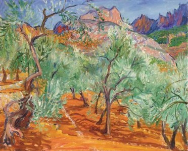 Olive trees before Puig Mayor, Majorca