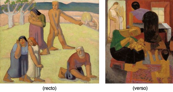 Figures in a landscape ( recto ); Family in an interior ( verso )