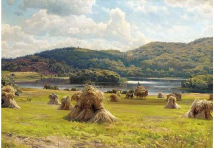 Haystacks in an alpine pasture near Thors