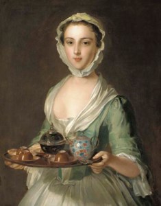 Portrait of a young woman, possibly Hannah, the artist's maid, holding a tea tray