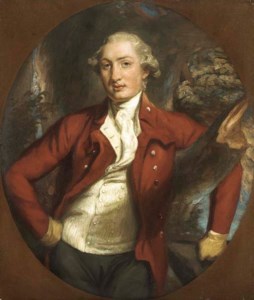 Portrait of a gentleman, half-length, in a brown coat, holding a hat, in a wooded landscape, feigned oval