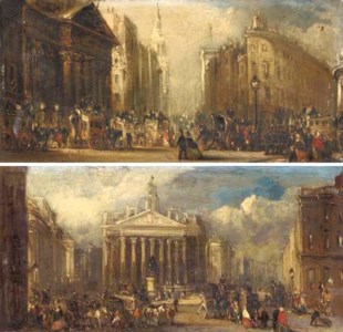 View of the Mansion House, London; and View of the Royal Exchange, London