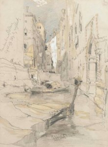 A Venetian canal with two barges