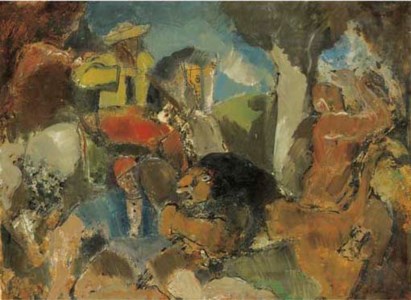 Men at lion hunt