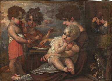 Children eating cherries