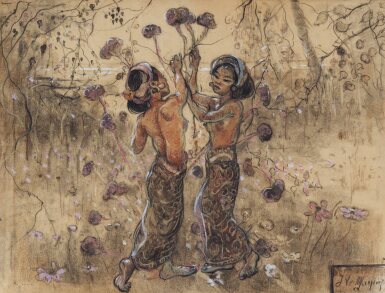 Adrien-Jean Le Mayeur de Merprès 勒邁耶 | Two Balinese maidens in a garden 花園中的兩位巴厘女子