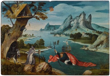 Saint Christopher carrying the Christ Child in an extensive river landscape | 《聖克里斯多福揹著聖嬰橫渡大河》
